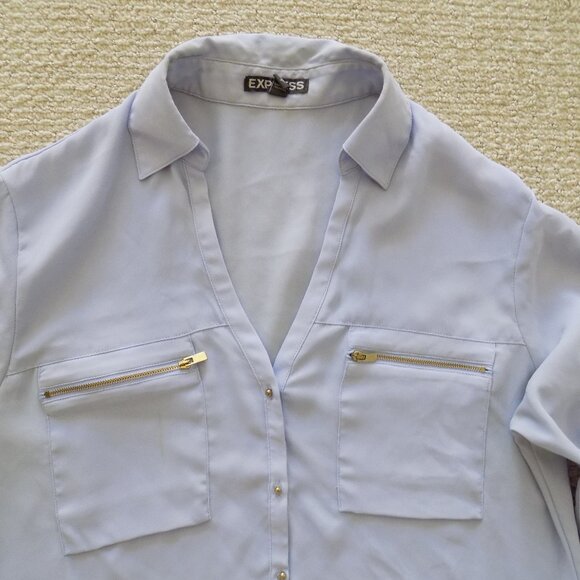 EXPRESS PORTOFINO WOMENS COLLARED 1/2 BUTTON DOWN WORK SHIRT BLOUSE - Picture 2 of 6